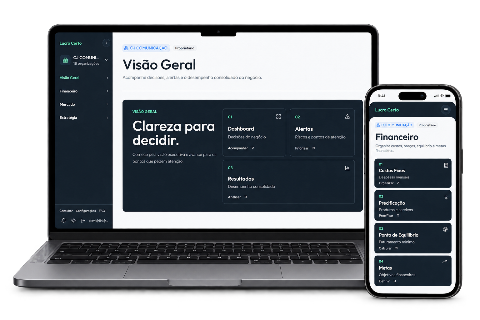 Notebook e celular exibindo a visão geral do Método LUCRO